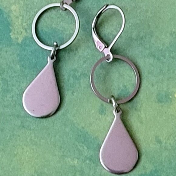 TEARDROP Circle Stainless Steel Lever Back Earrings Minimalist - Picture 9 of 14